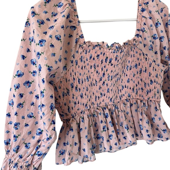 English Factory Floral Print Smocked Ruffle Top - Picture 3 of 7